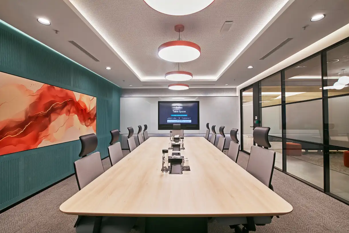 A conference room in a Table Space GCC workspace