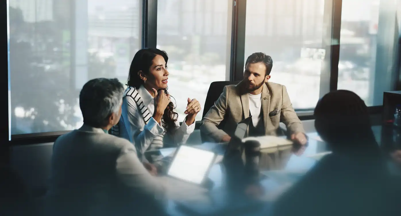 A team in discussion inside a Table Space managed office