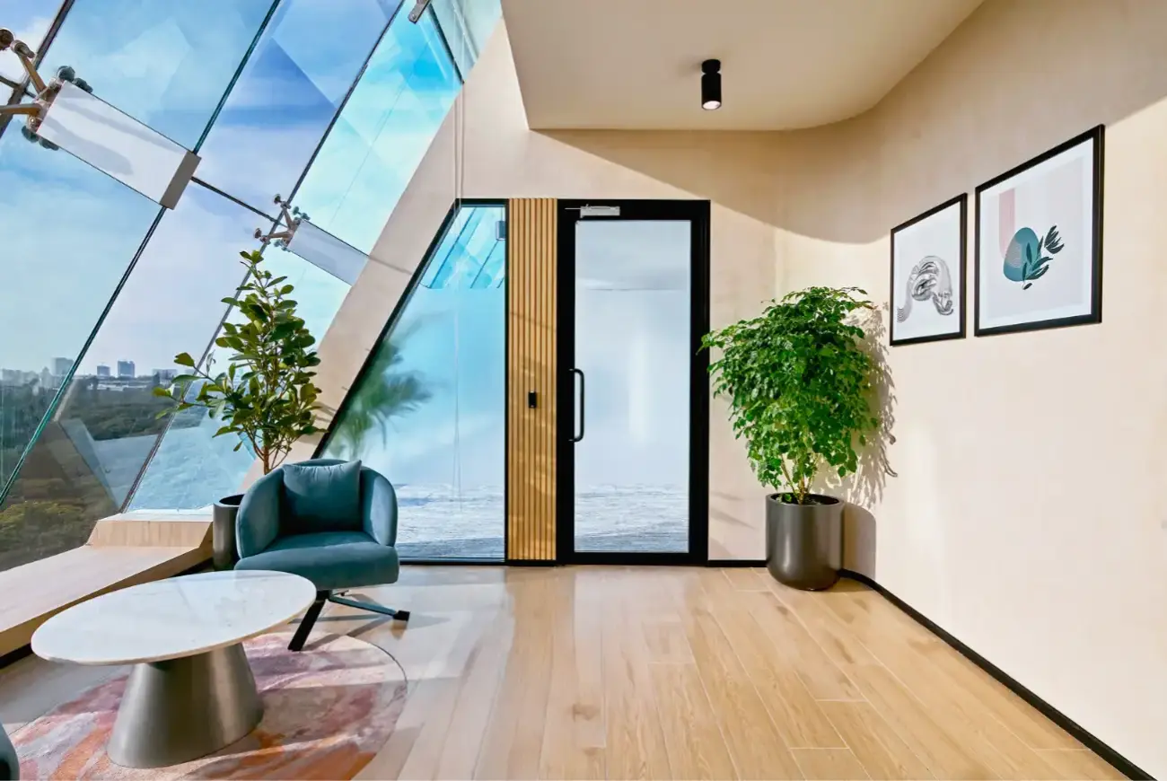 The lobby area of a Table Space workspace