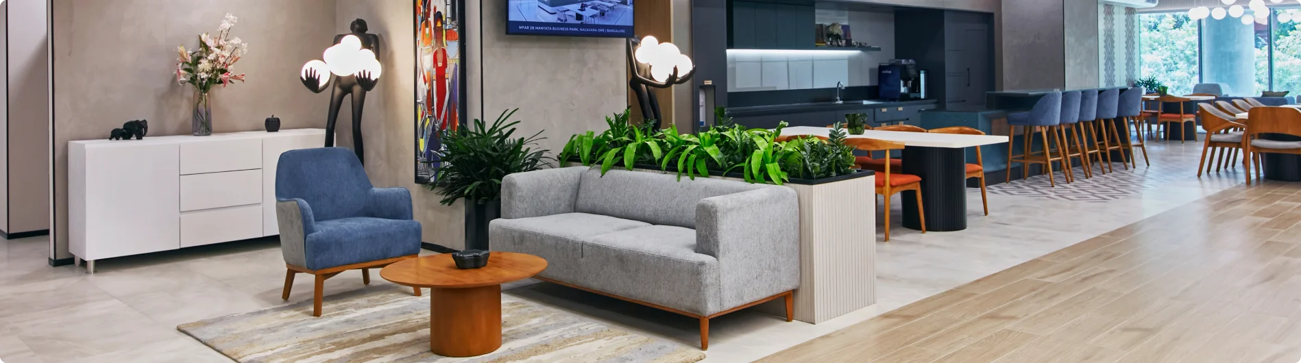 Custom-built Table Space lounge and work café, designed to a clientâs brand and brief