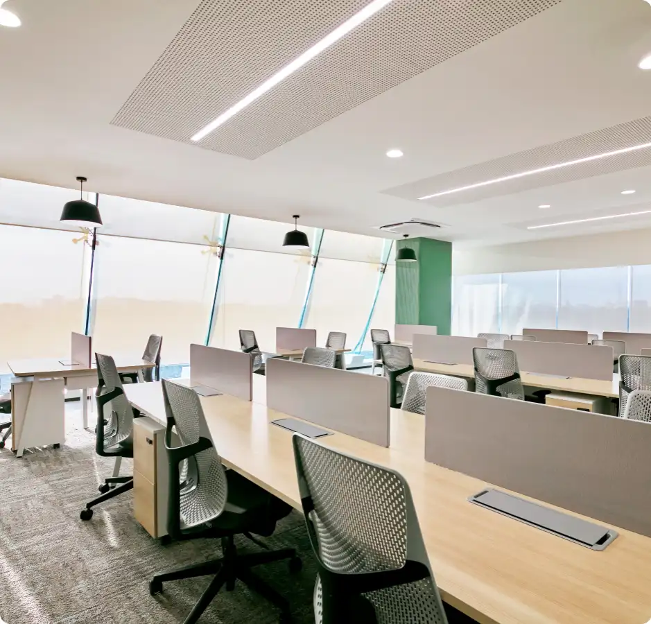Branded reception area in a custom-built Table Space office