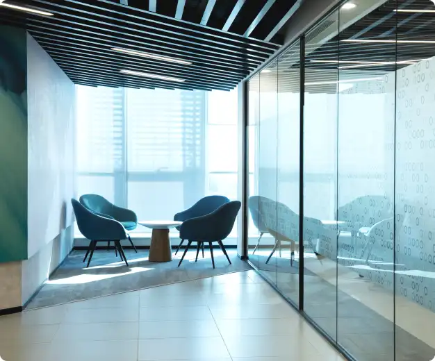 Collaboration area in a custom-built enterprise office