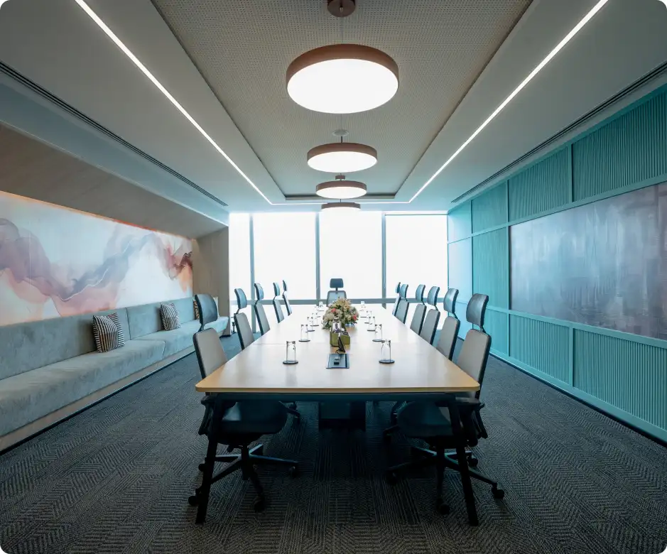 Open collaboration zone in a custom-built enterprise office