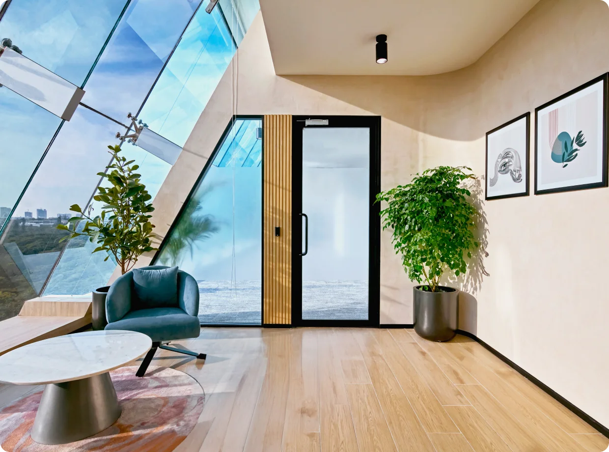 Lounge seating within a ready-to-move-in suite